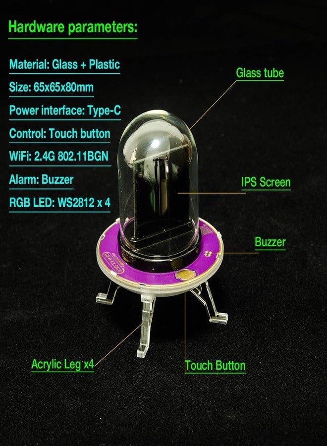MLWSHR UFO WiFi-Synced Nixie Tube Digital Alarm Clock with IPS Screen,RGB Lighting,Weather Forecast,Real-Time Bitcoin/Stock/Forex/Gold Ticker,Custom Photo & GIF/JPG Display - Image 3